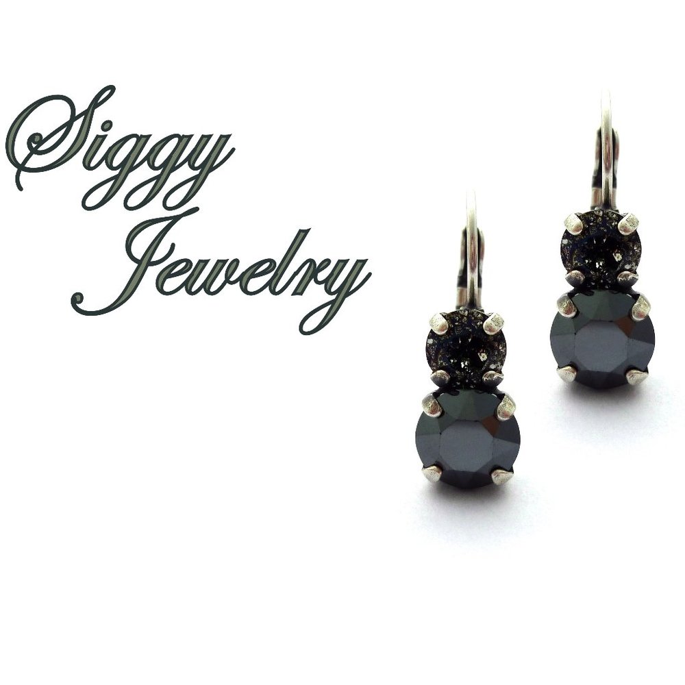 Swarovski Crystal Earrings, Jet H and Black Patina